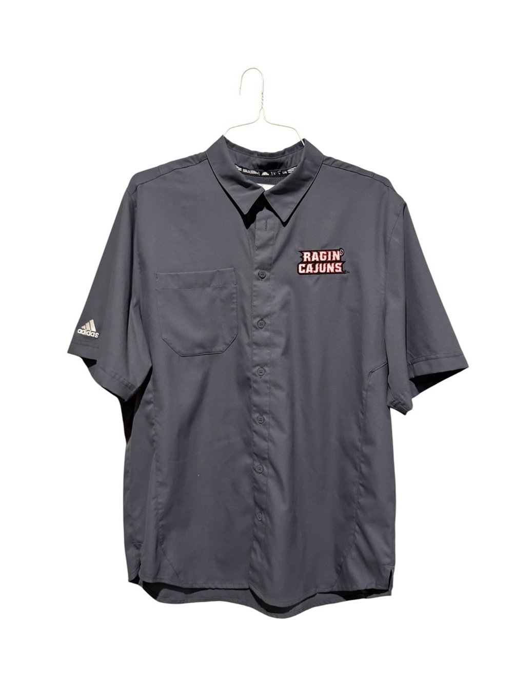 adidas Gray Short-Sleeve Button-Down with Ragin' Cajuns Patch